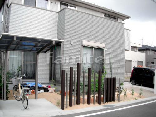 外構施工例 木製調 角柱デザイン